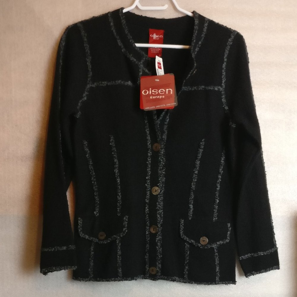 OLSEN Europe100% WOOL Button Down Long sleeve Boucle Jacket, Wool Cardigan NEW